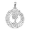 Sterling Silver Rhod-plated Textured Siesta Key,FL w/Palm Tree Pendant