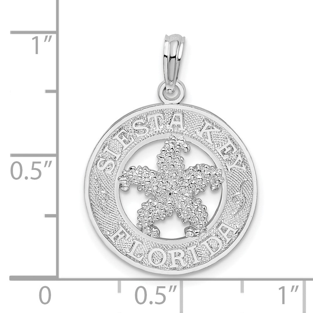 Sterling Silver Rhodium-plated Textured Siesta Key,FL w/Starfish Pendant