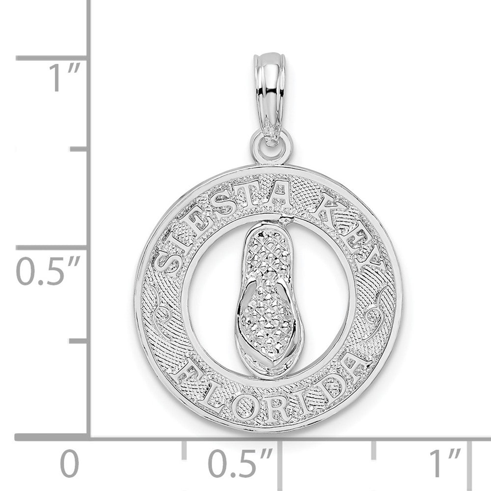 Sterling Silver Rhodium-plated Textured Siesta Key,FL w/Flip-flop Pendant