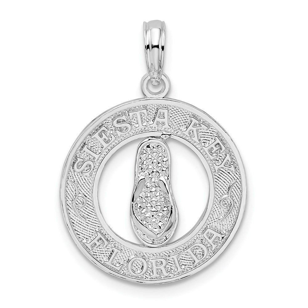 Sterling Silver Rhodium-plated Textured Siesta Key,FL w/Flip-flop Pendant