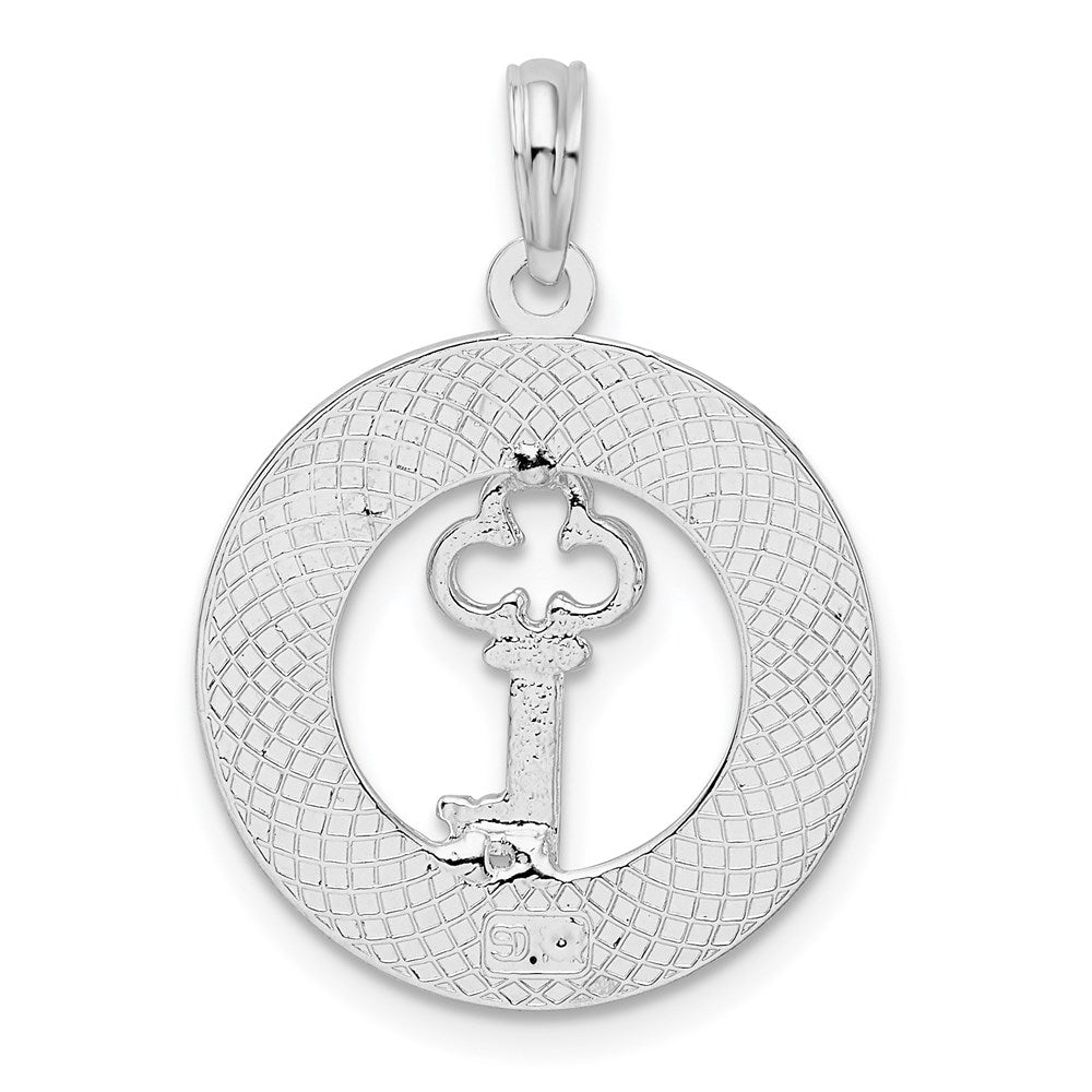 Sterling Silver Rhodium-plated Textured Siesta Key,FL w/Key Pendant