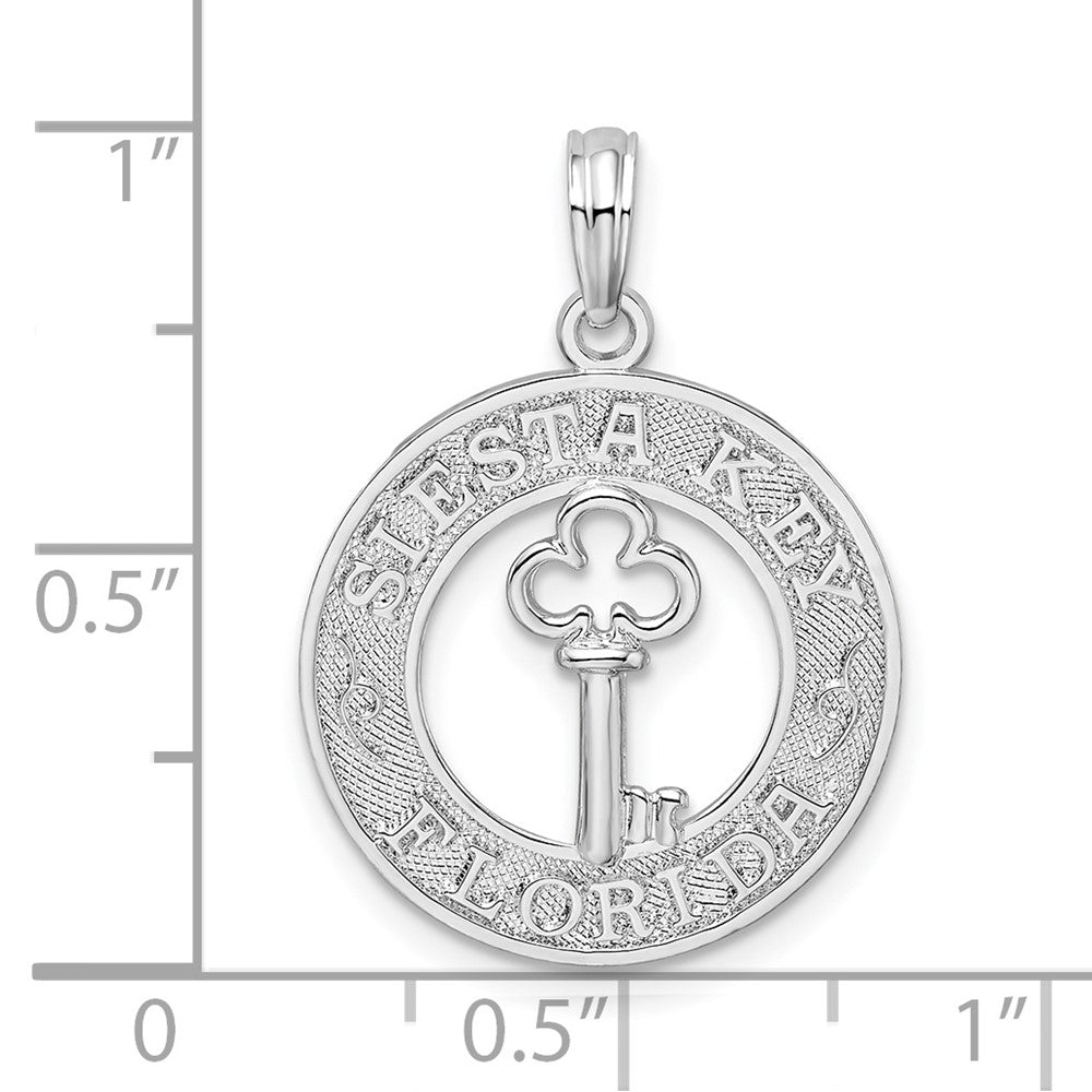 Sterling Silver Rhodium-plated Textured Siesta Key,FL w/Key Pendant