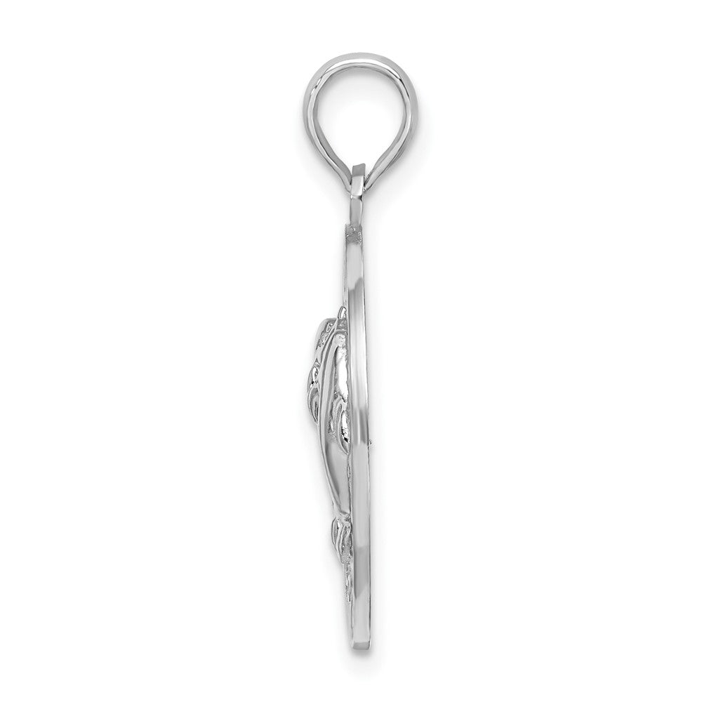 Sterling Silver Rhodium-plated Textured Key West w/Dolphins Pendant