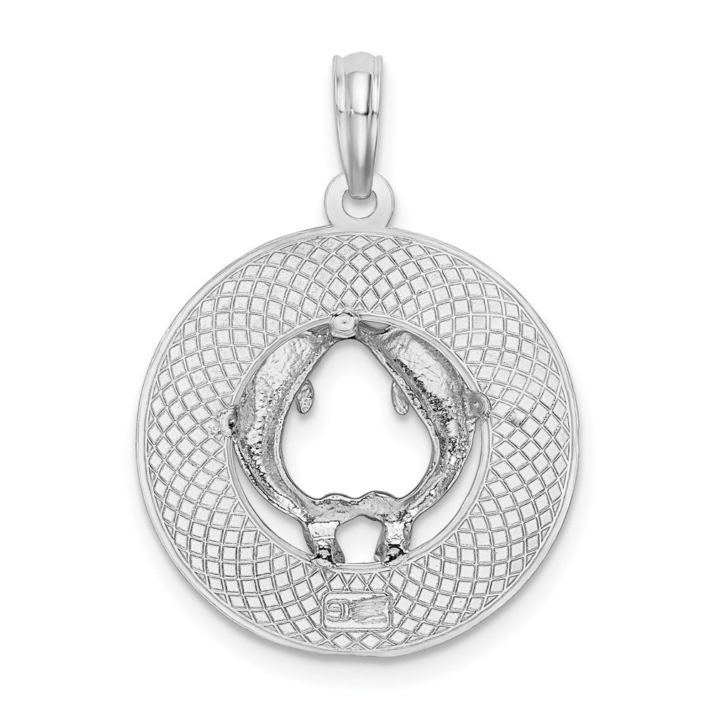 Sterling Silver Rhodium-plated Textured Key West w/Dolphins Pendant