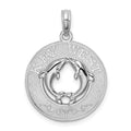 Sterling Silver Rhodium-plated Textured Key West w/Dolphins Pendant