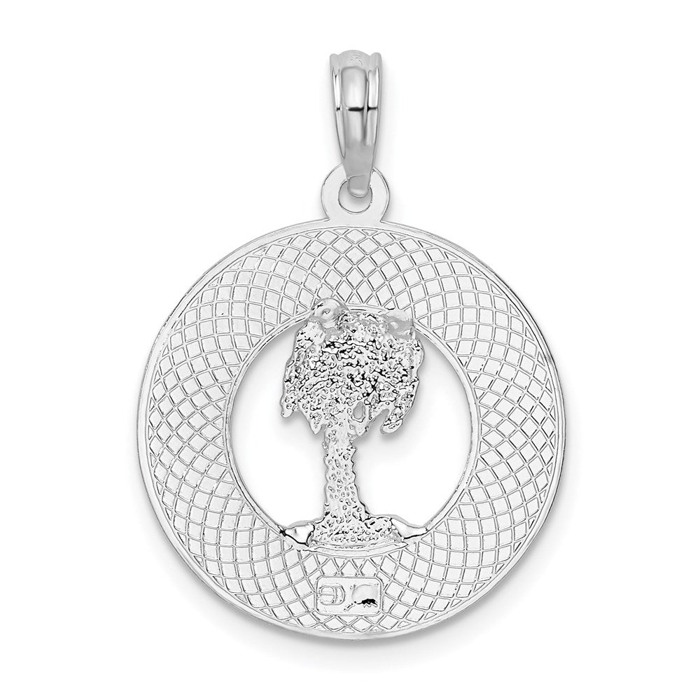Sterling Silver Rhodium-plated Textured Key West w/Palm Tree Pendant