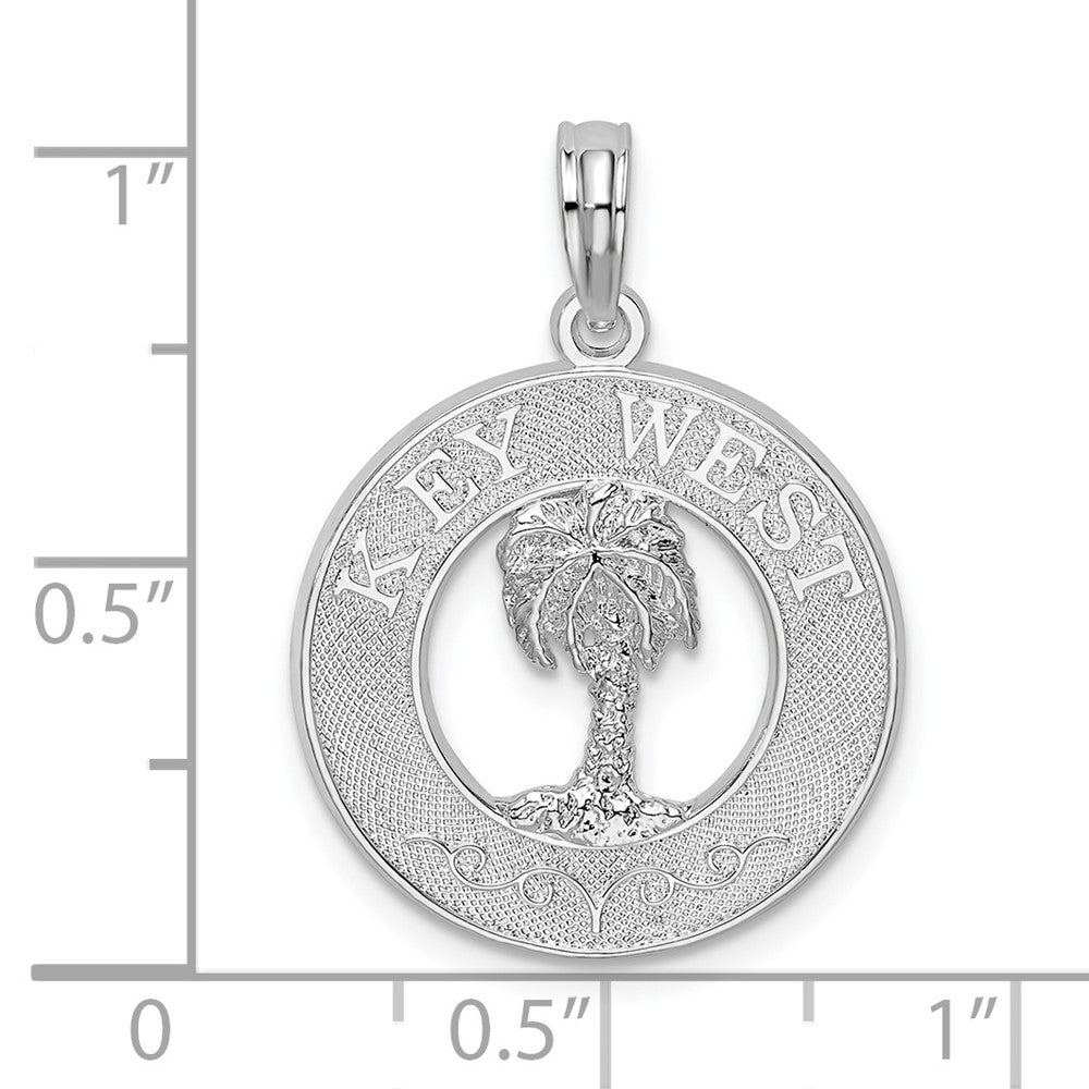 Sterling Silver Rhodium-plated Textured Key West w/Palm Tree Pendant