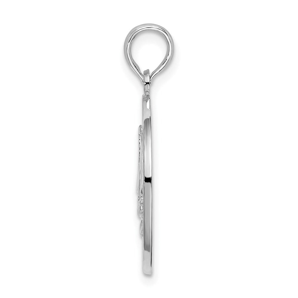Sterling Silver Rhodium-plated Textured Key West w/Sailboat Pendant