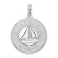 Sterling Silver Rhodium-plated Textured Key West w/Sailboat Pendant