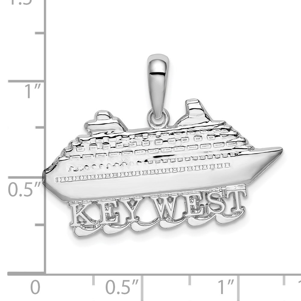 Sterling Silver Rhodium-plated Polished Key West Cruise Ship Pendant
