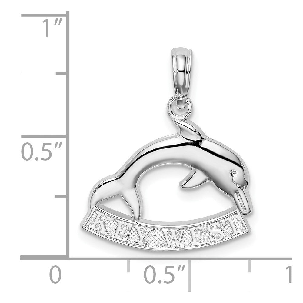 Sterling Silver Rhodium-plated Polished Key West Dolphin Pendant