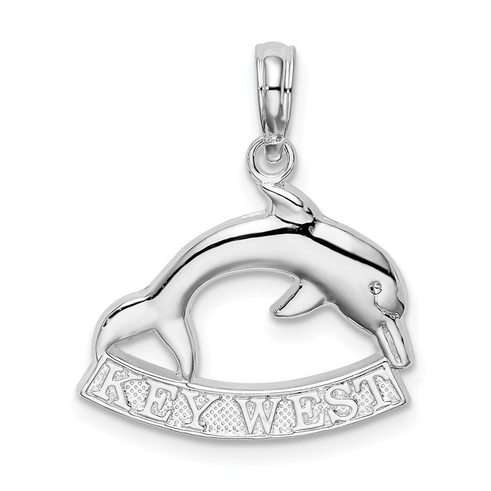 Sterling Silver Rhodium-plated Polished Key West Dolphin Pendant
