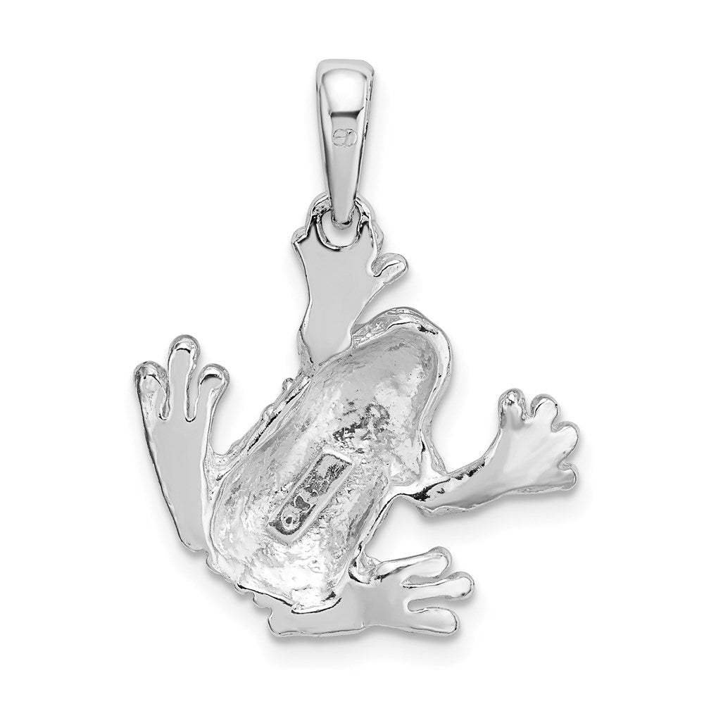 Sterling Silver Rhod-plated Polished/Texture Frog Hanging by Leg Pendant