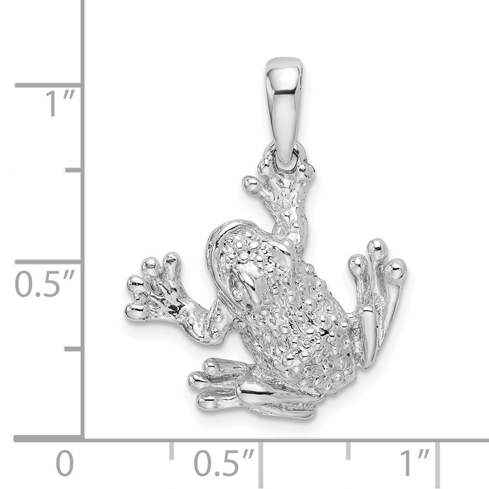 Sterling Silver Rhod-plated Polished/Texture Frog Hanging by Leg Pendant