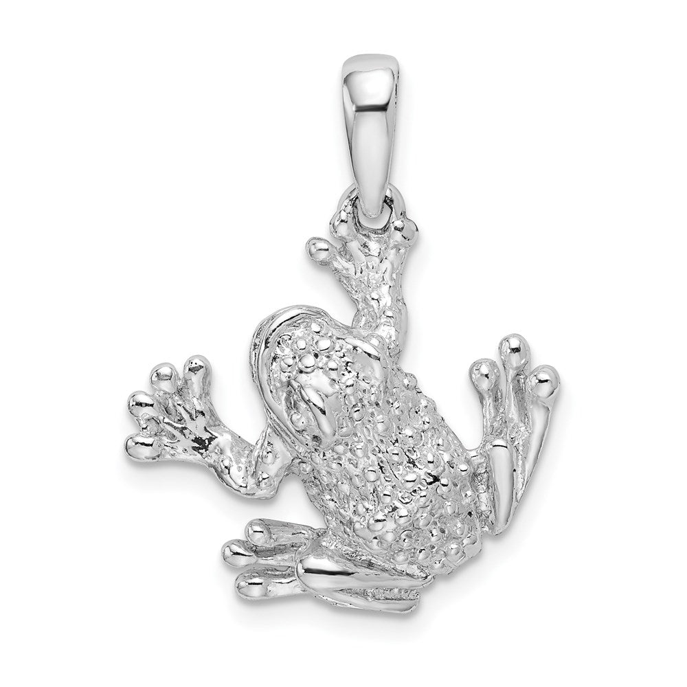 Sterling Silver Rhod-plated Polished/Texture Frog Hanging by Leg Pendant