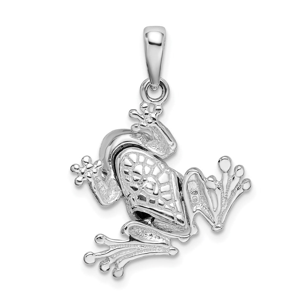 Sterling Silver Rhodium-plated Polished Bug Eyed Frog Pendant