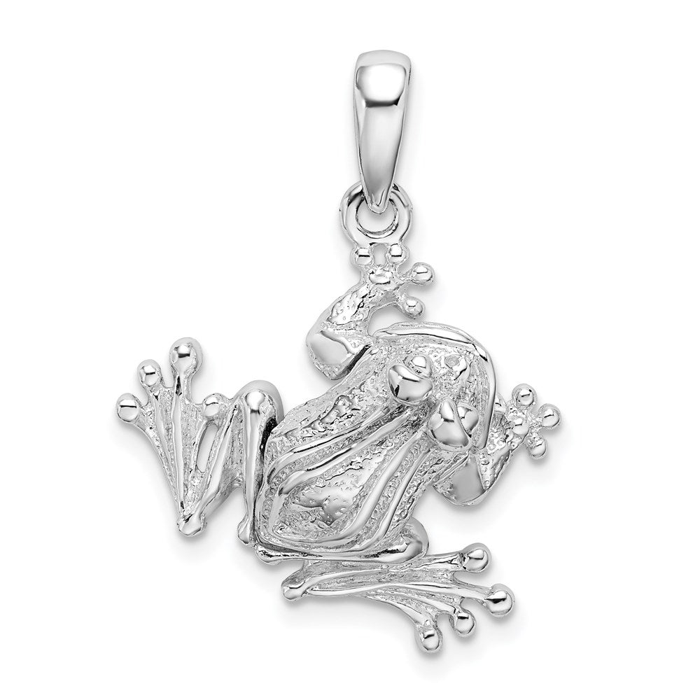 Sterling Silver Rhodium-plated Polished Bug Eyed Frog Pendant