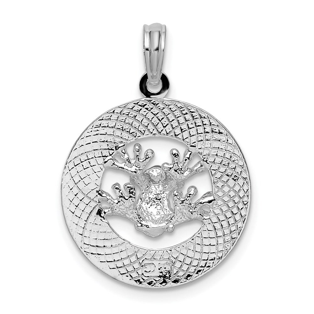 Sterling Silver Rhodium-plated Polished Puerto Rico Circle Frog Pendant