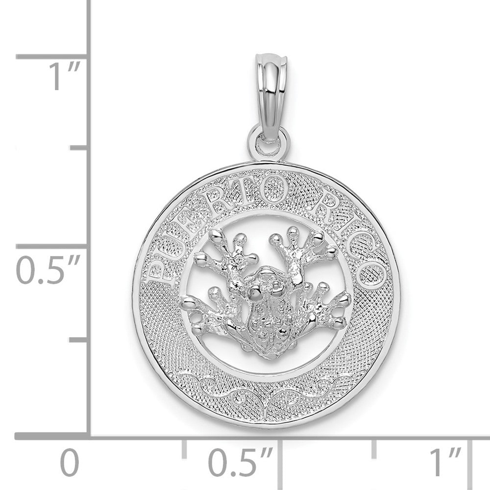 Sterling Silver Rhodium-plated Polished Puerto Rico Circle Frog Pendant