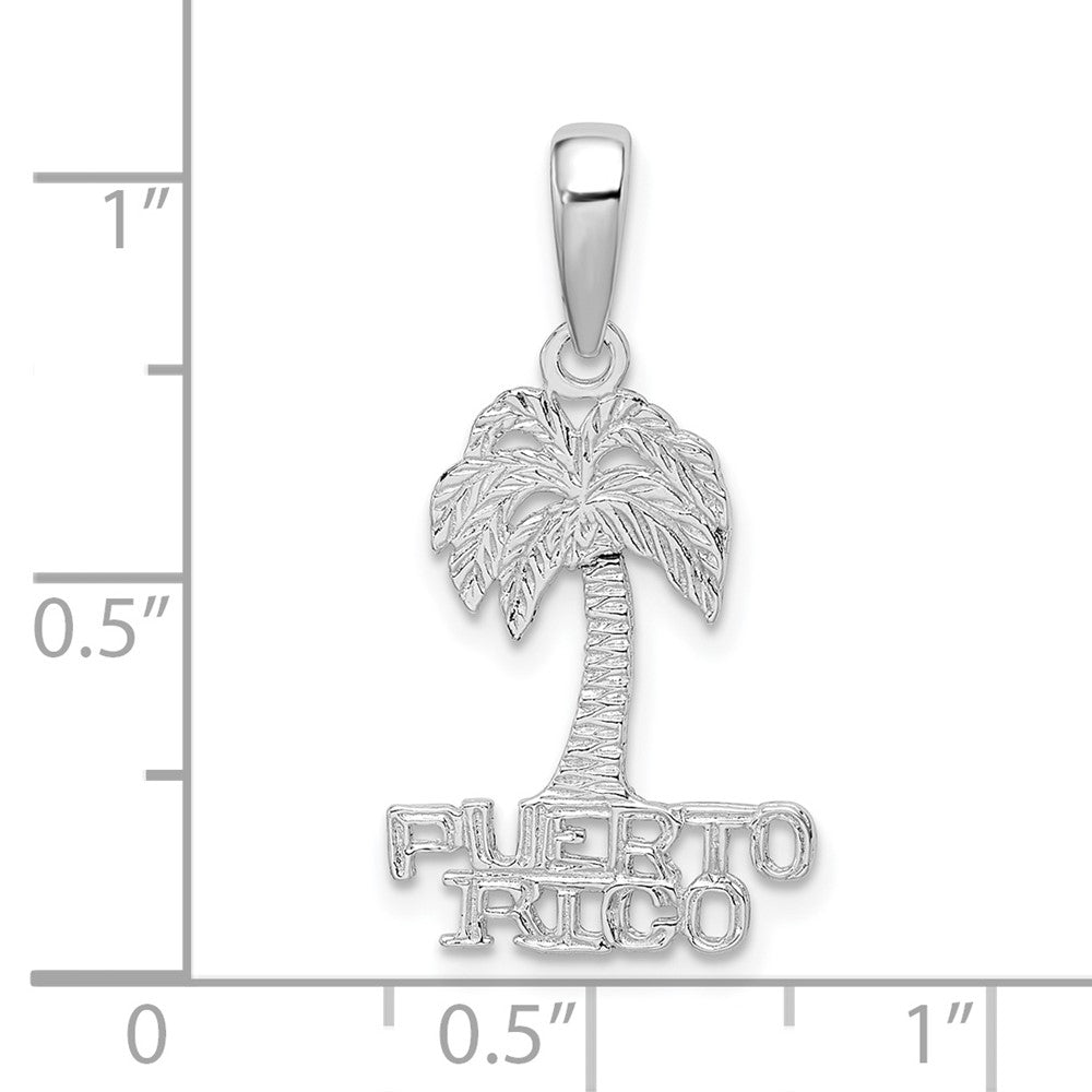 Sterling Silver Rhodium-plated Polished Puerto Rico Palm Tree Pendant