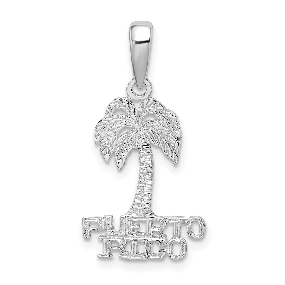 Sterling Silver Rhodium-plated Polished Puerto Rico Palm Tree Pendant