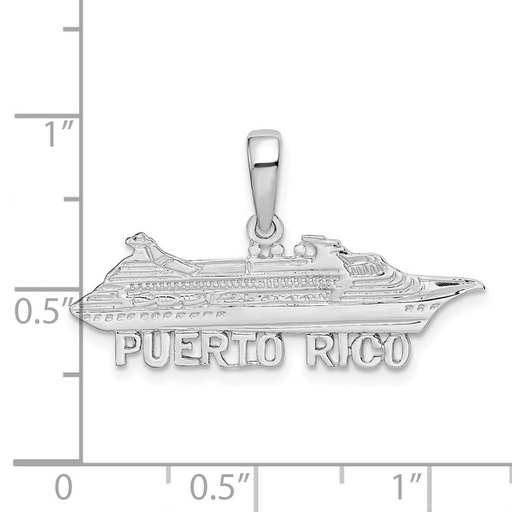Sterling Silver Rhodium-plated Polished Puerto Rico Cruise Ship Pendant