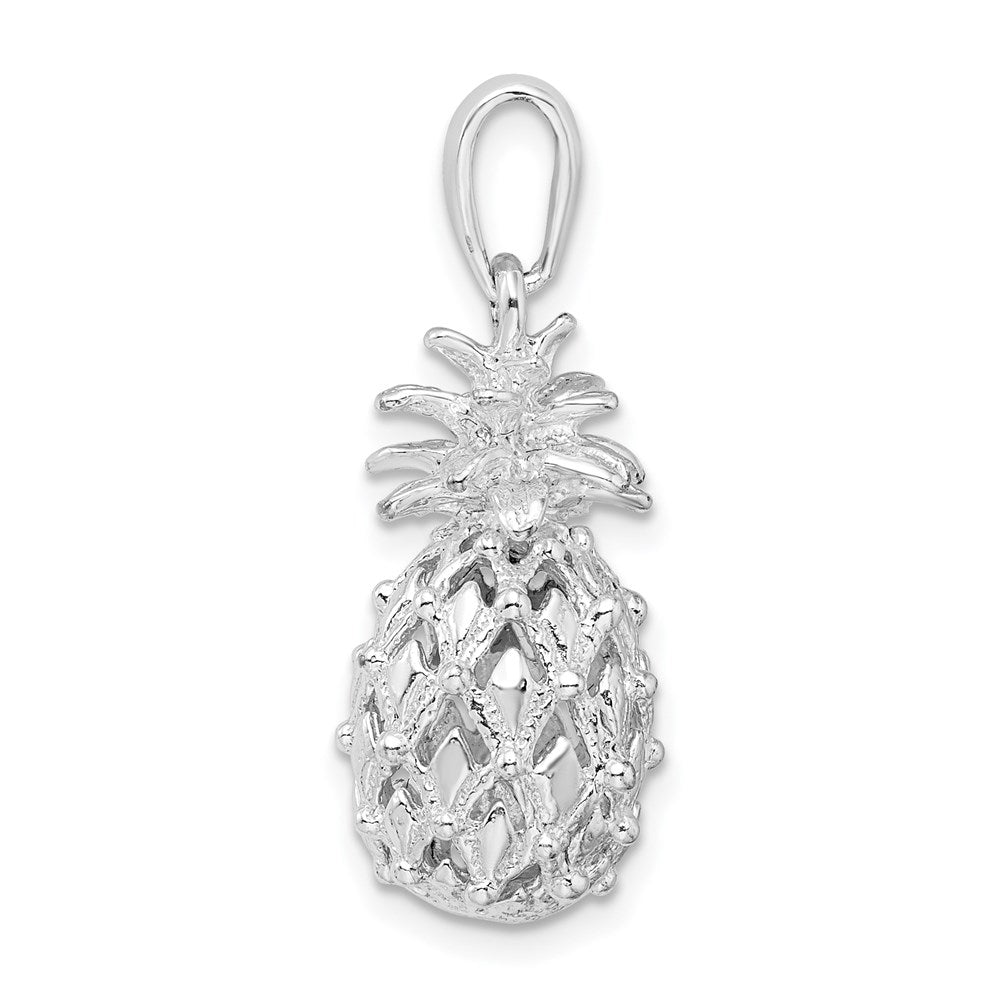 Sterling Silver Rhodium-plated Polish 3D Cut-out Med Pineapple Pendant