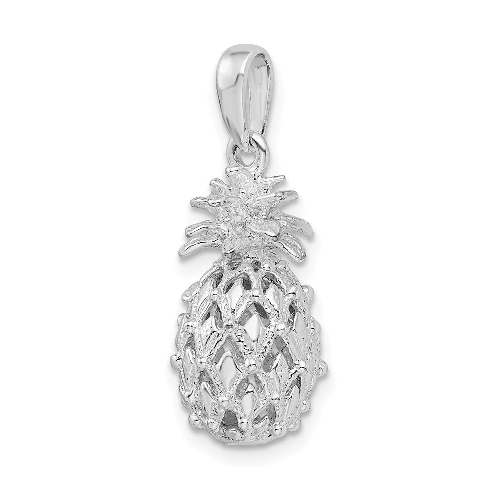 Sterling Silver Rhodium-plated Polish 3D Cut-out Med Pineapple Pendant