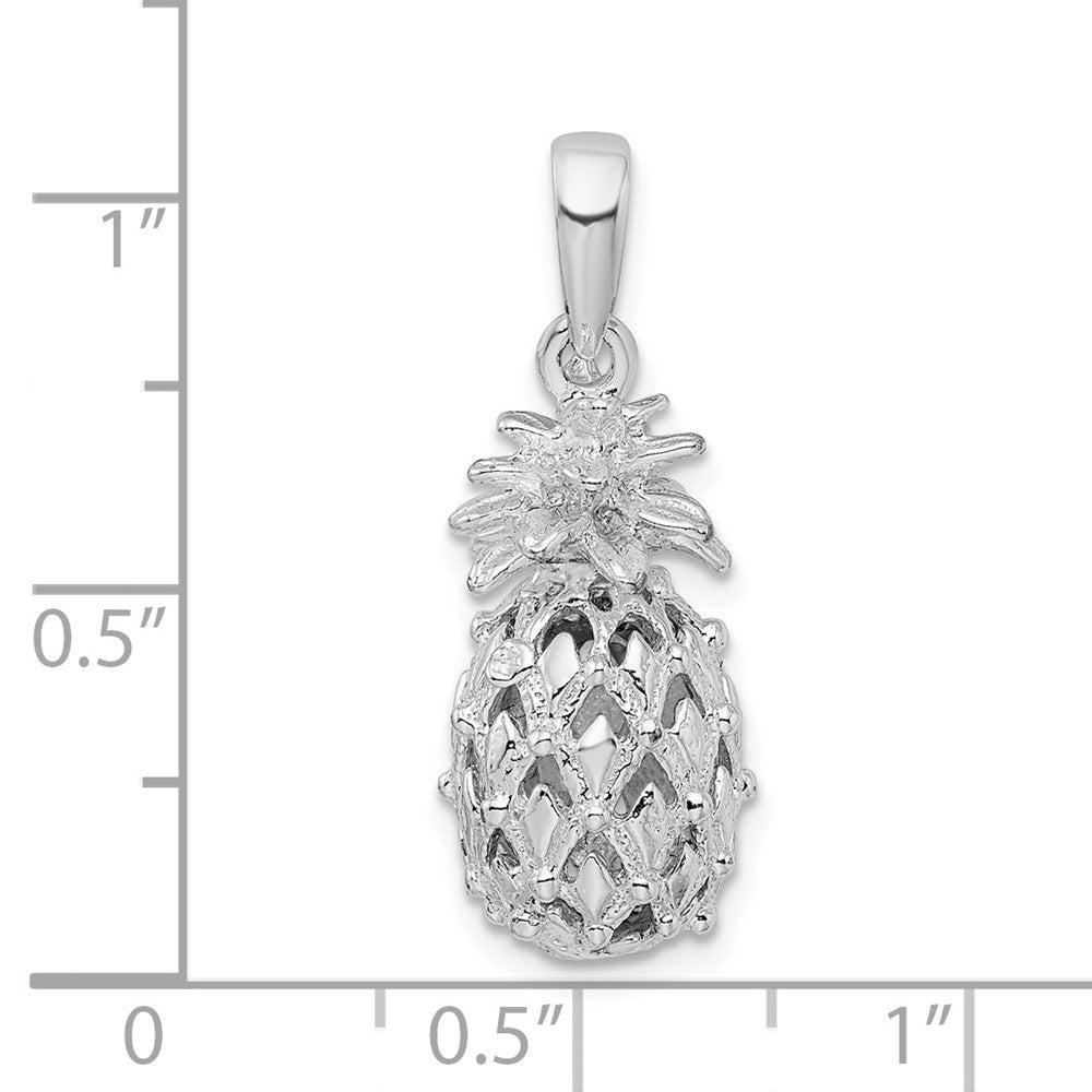 Sterling Silver Rhodium-plated Polish 3D Cut-out Med Pineapple Pendant