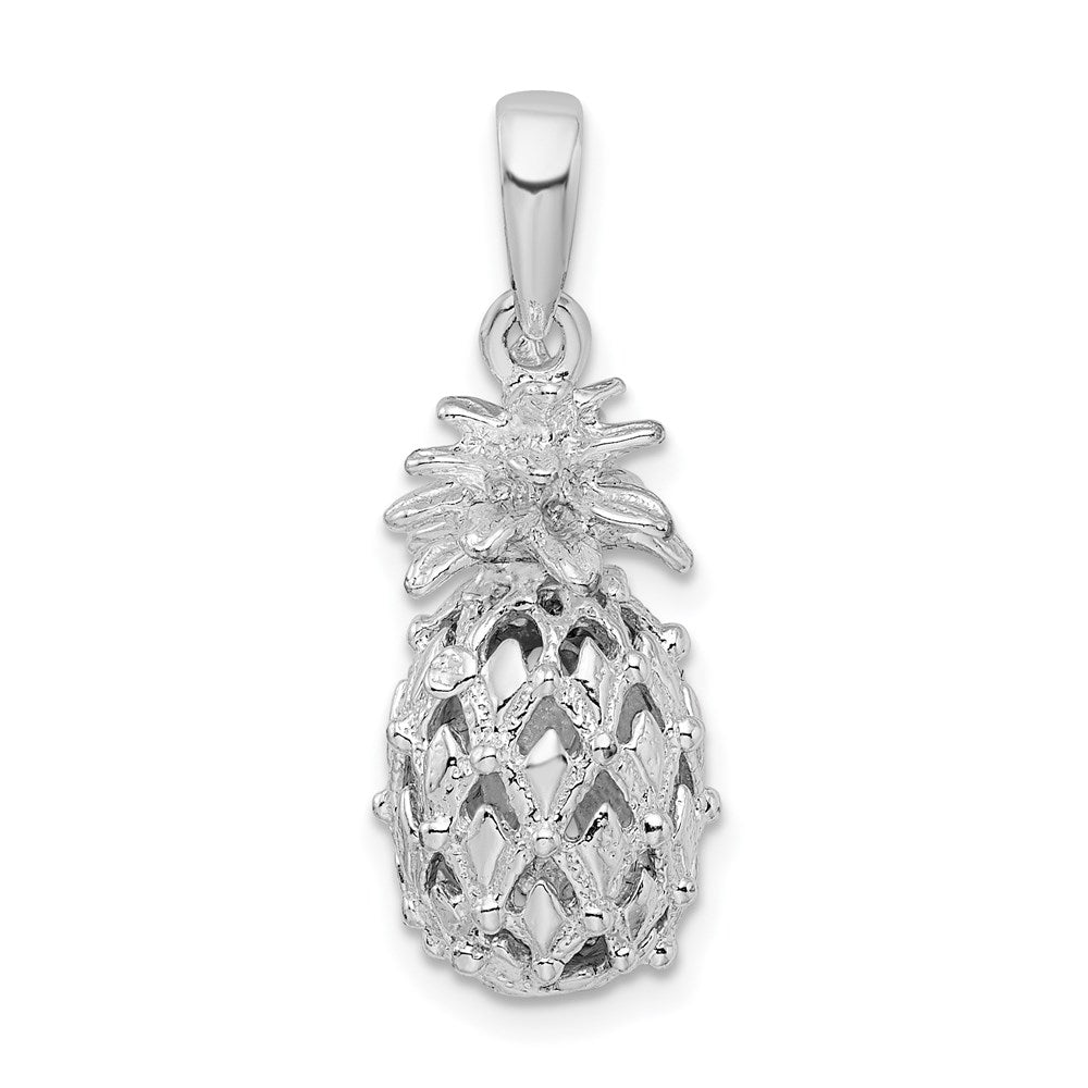 Sterling Silver Rhodium-plated Polish 3D Cut-out Med Pineapple Pendant
