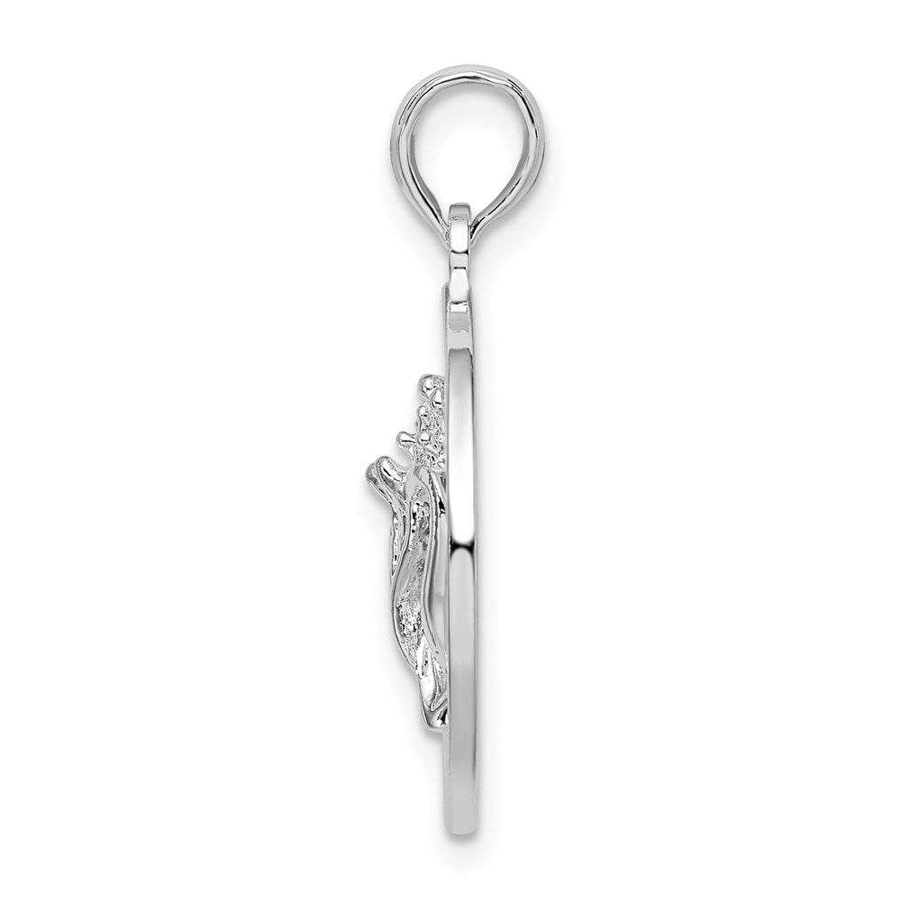 Sterling Silver Rhodium-plated Polished Bahamas Circle w/Shell Pendant