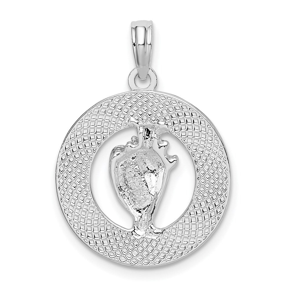 Sterling Silver Rhodium-plated Polished Bahamas Circle w/Shell Pendant