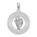 Sterling Silver Rhodium-plated Polished Bahamas Circle w/Shell Pendant