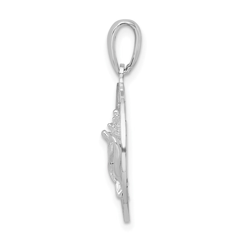 Sterling Silver Rhodium-plated Polished Antigua,W.I. Circle Shell Pendant