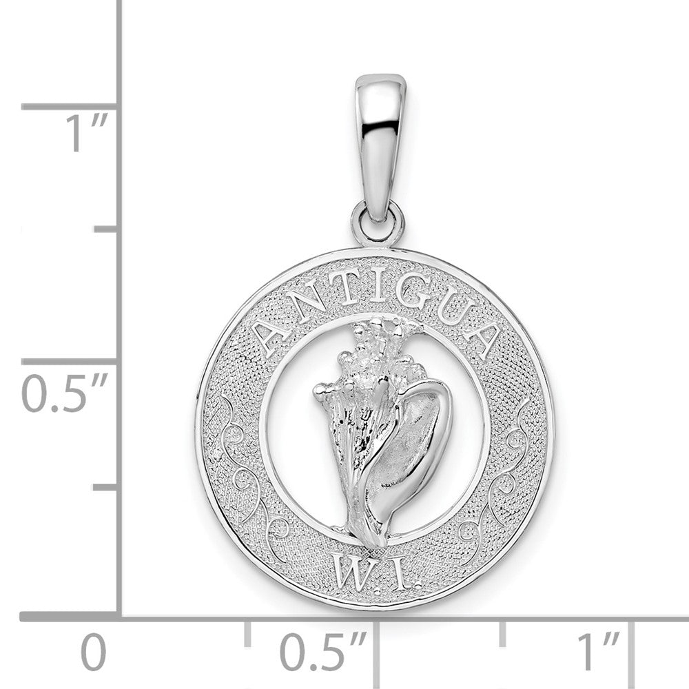 Sterling Silver Rhodium-plated Polished Antigua,W.I. Circle Shell Pendant