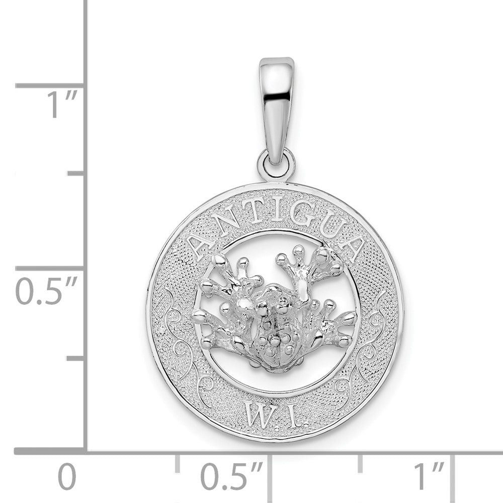 Sterling Silver Rhodium-plated Polished Antigua,W.I. Circle Frog Pendant