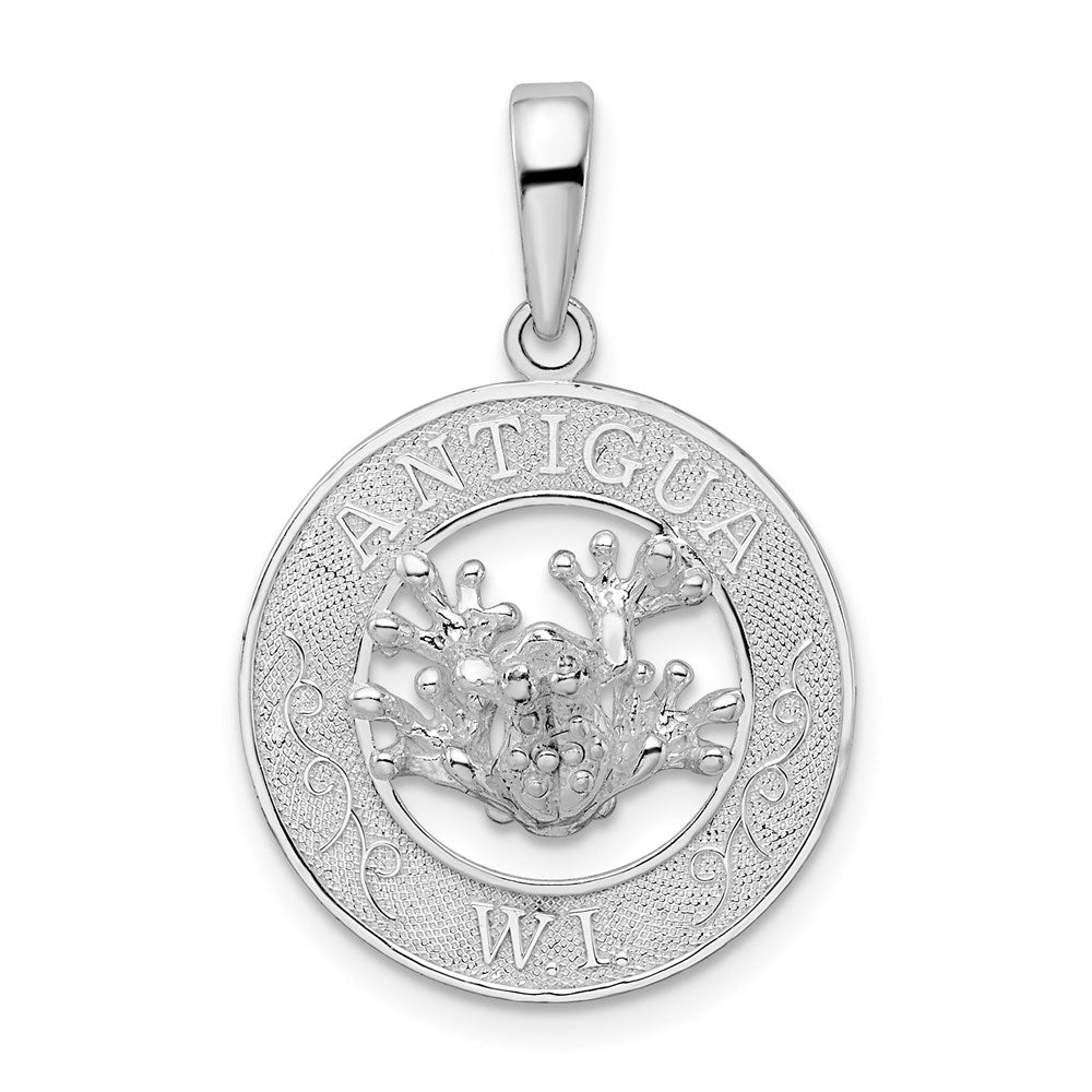 Sterling Silver Rhodium-plated Polished Antigua,W.I. Circle Frog Pendant