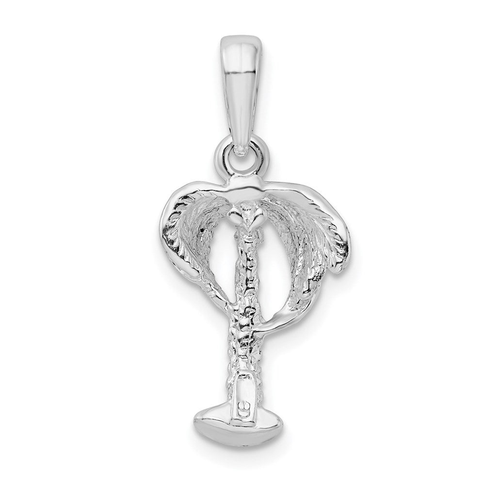 Sterling Silver Rhodium-plated Polished Palm Tree w/Coconuts Pendant