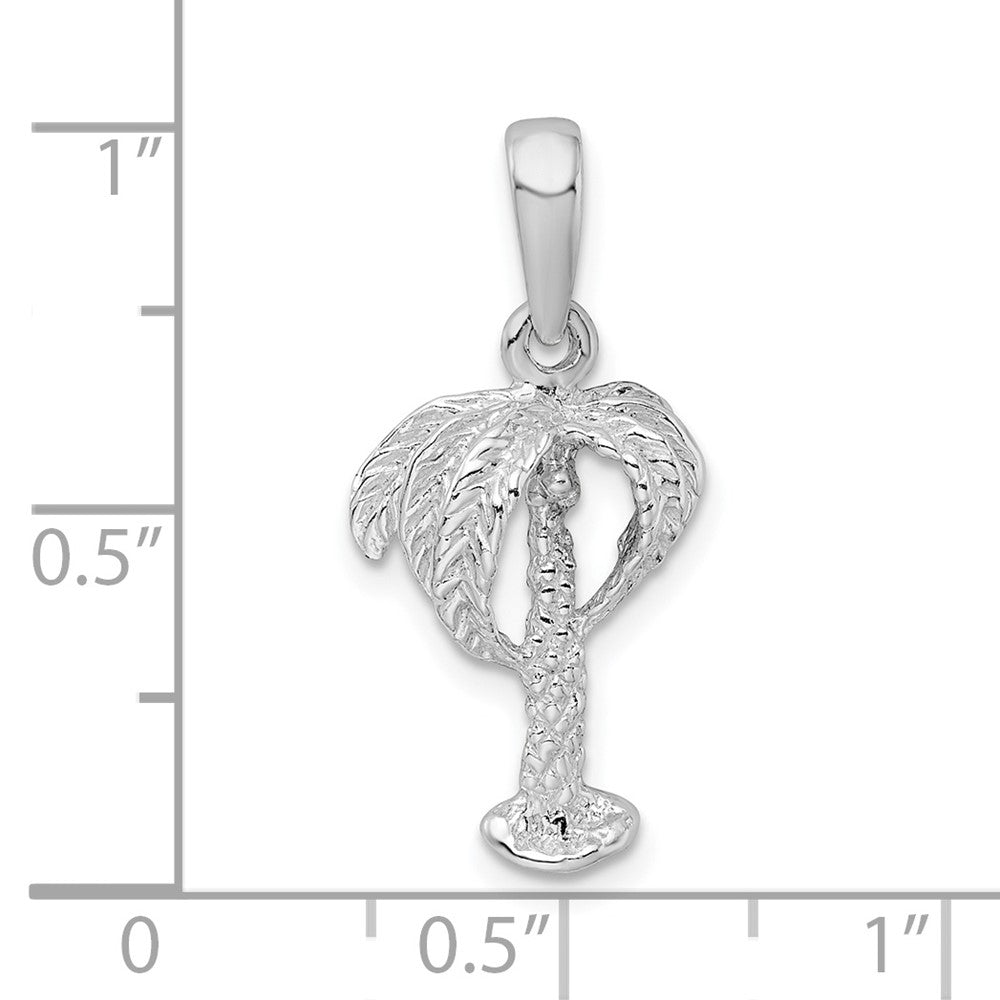Sterling Silver Rhodium-plated Polished Palm Tree w/Coconuts Pendant