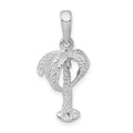 Sterling Silver Rhodium-plated Polished Palm Tree w/Coconuts Pendant