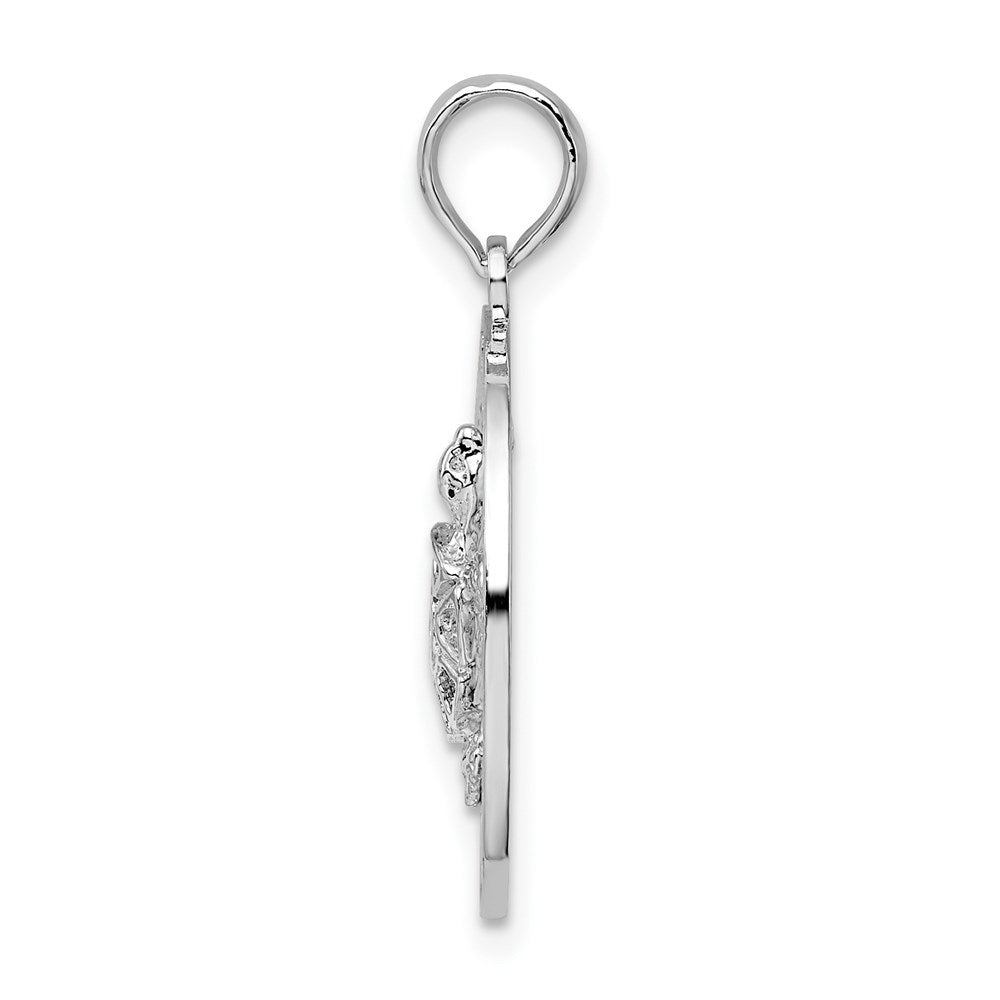 Sterling Silver Rhodium-plated Polished Bonaire Circle w/Turtle Pendant
