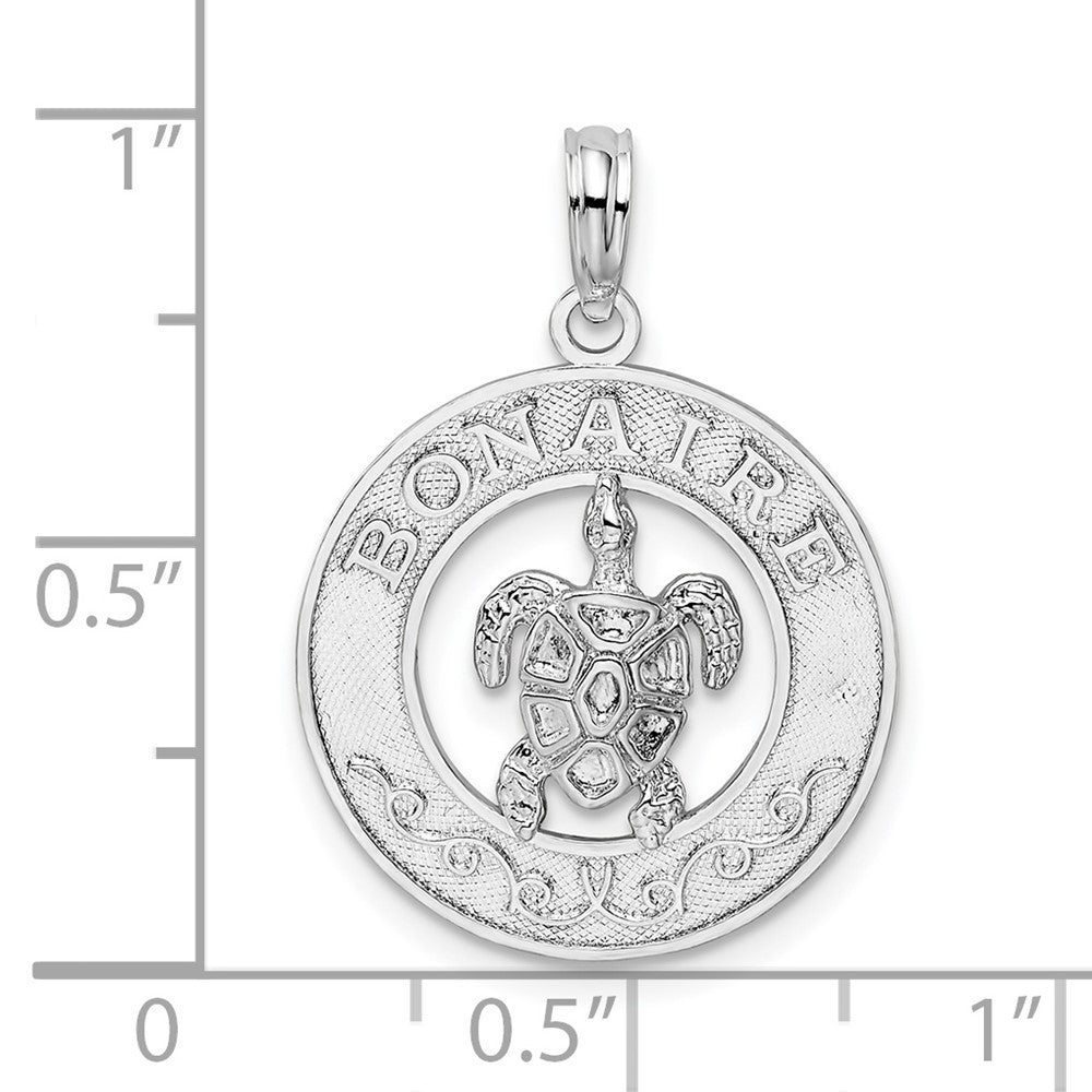 Sterling Silver Rhodium-plated Polished Bonaire Circle w/Turtle Pendant