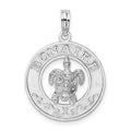 Sterling Silver Rhodium-plated Polished Bonaire Circle w/Turtle Pendant