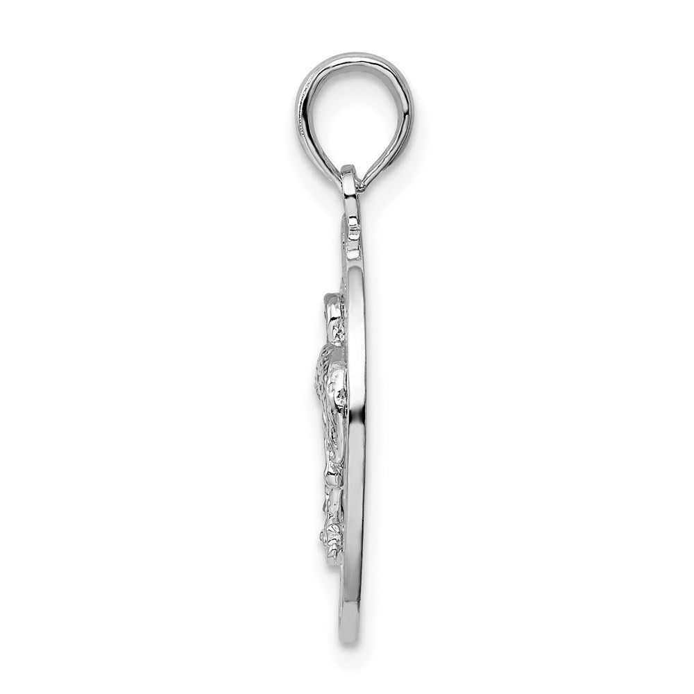 Sterling Silver Rhodium-plated Polished Bonaire Circle Flamingo Pendant