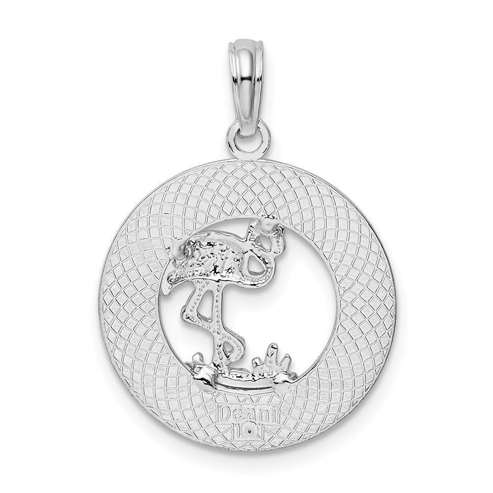 Sterling Silver Rhodium-plated Polished Bonaire Circle Flamingo Pendant