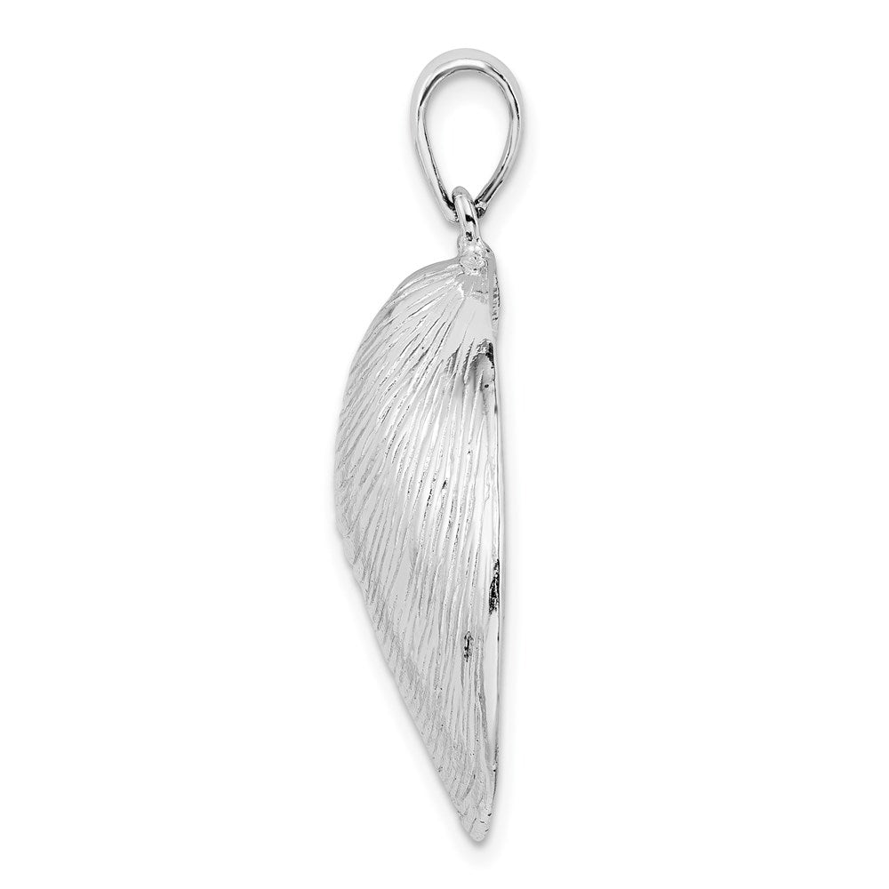 Sterling Silver Rhodium-plated Polished 3D Large Clam Shell Pendant