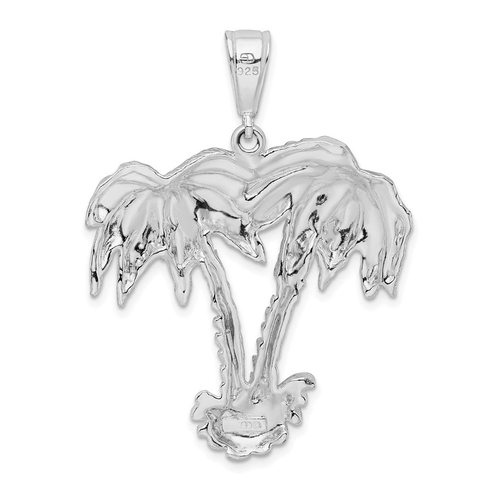 Sterling Silver Rhodium-plated Polished Palm Trees Pendant