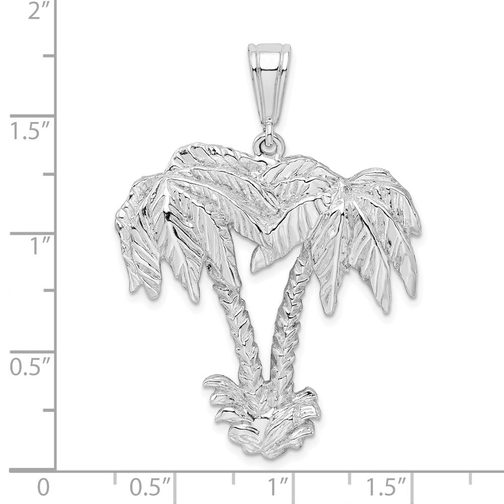Sterling Silver Rhodium-plated Polished Palm Trees Pendant