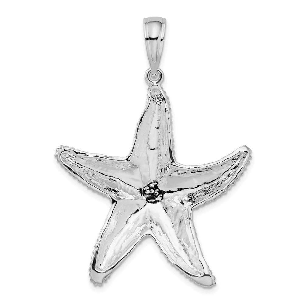 Sterling Silver Rhodium-plated Polished Textured Starfish Pendant