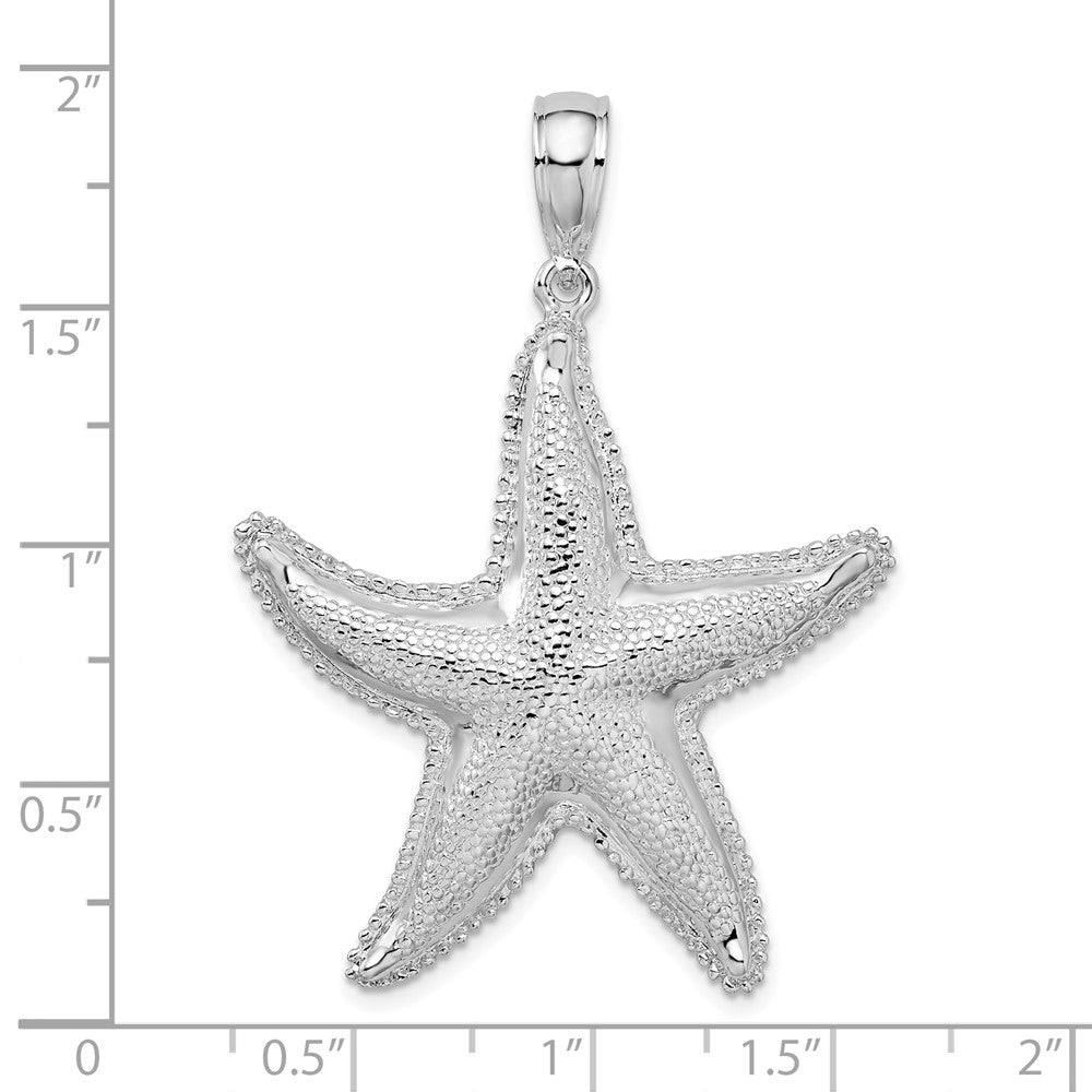 Sterling Silver Rhodium-plated Polished Textured Starfish Pendant